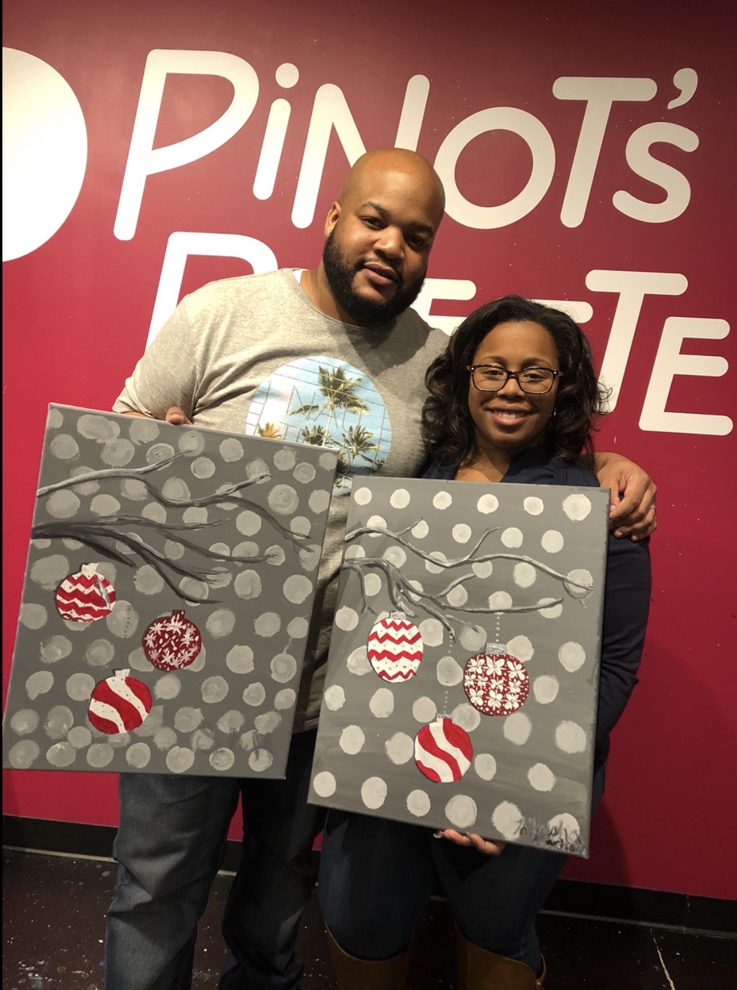 Paint-night date with matching canvases