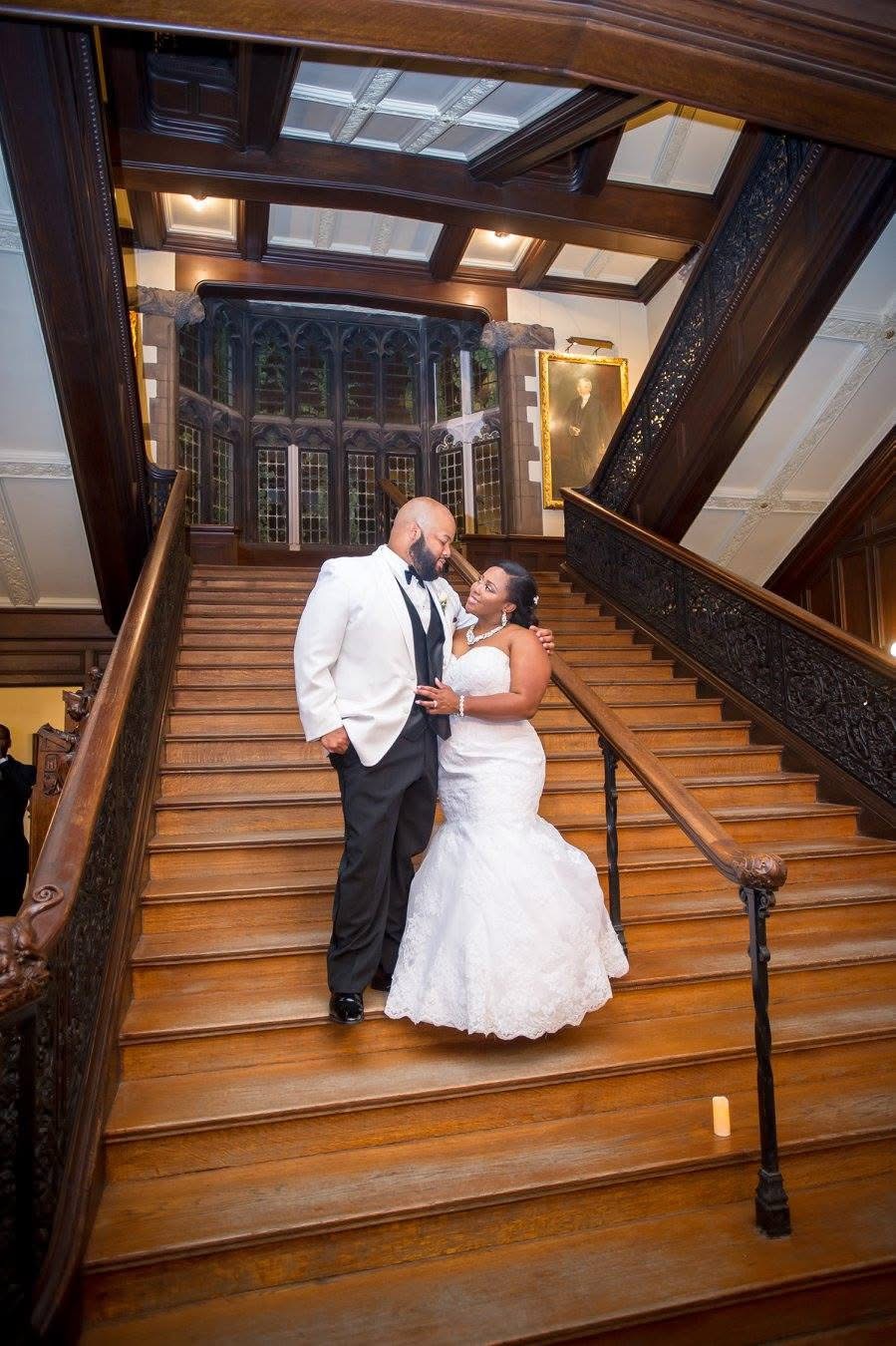 Ta'Keisha and Sixto on the staircase on their wedding day